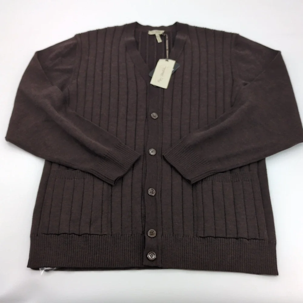 Enzo Mantovani Men XXL Cardigan Sweater Brown Ribbed Knit V-Neck Button Italy
